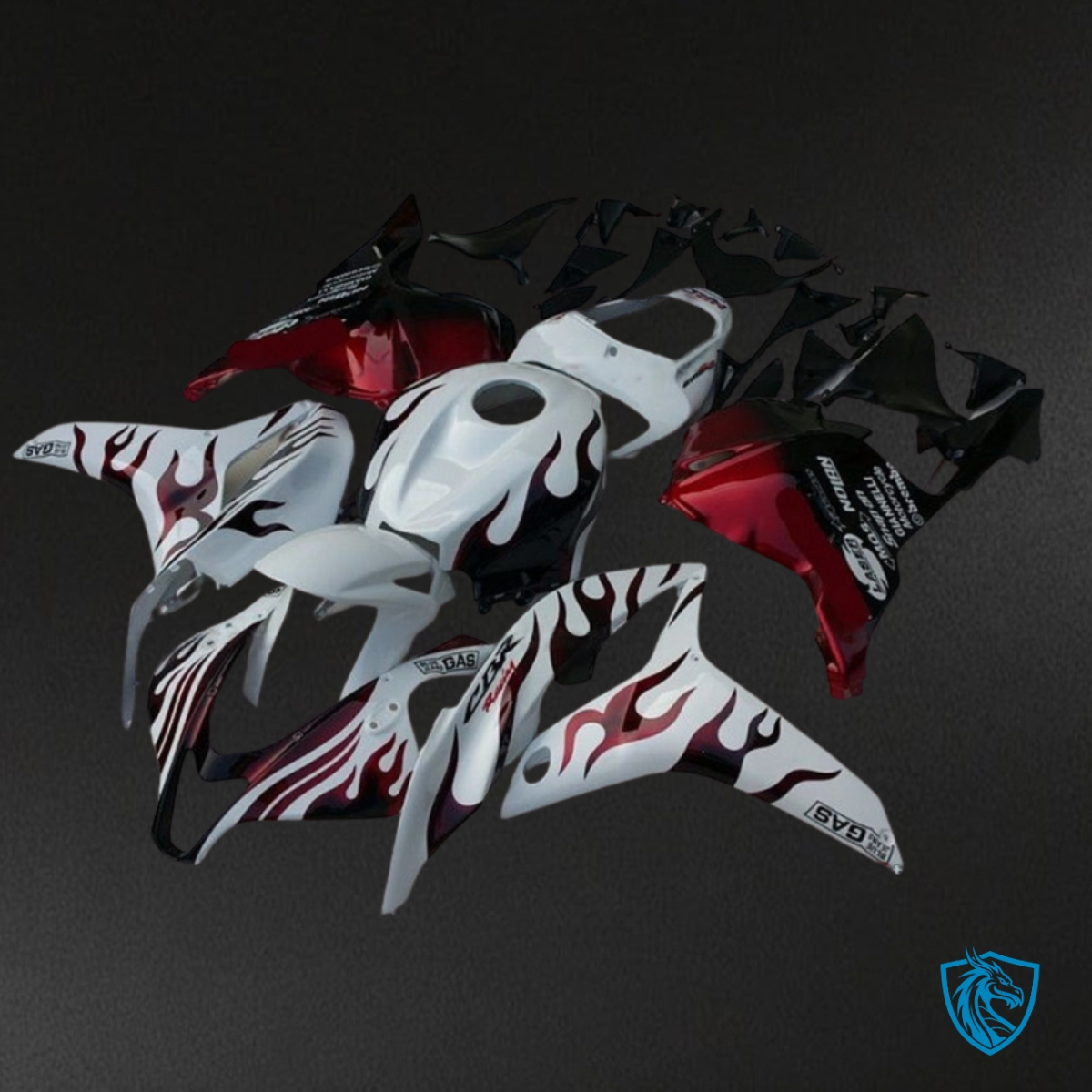 Honda CBR600RR (2009-2012) White, Black & Flame Red Fairing Kit | ABS Bodywork