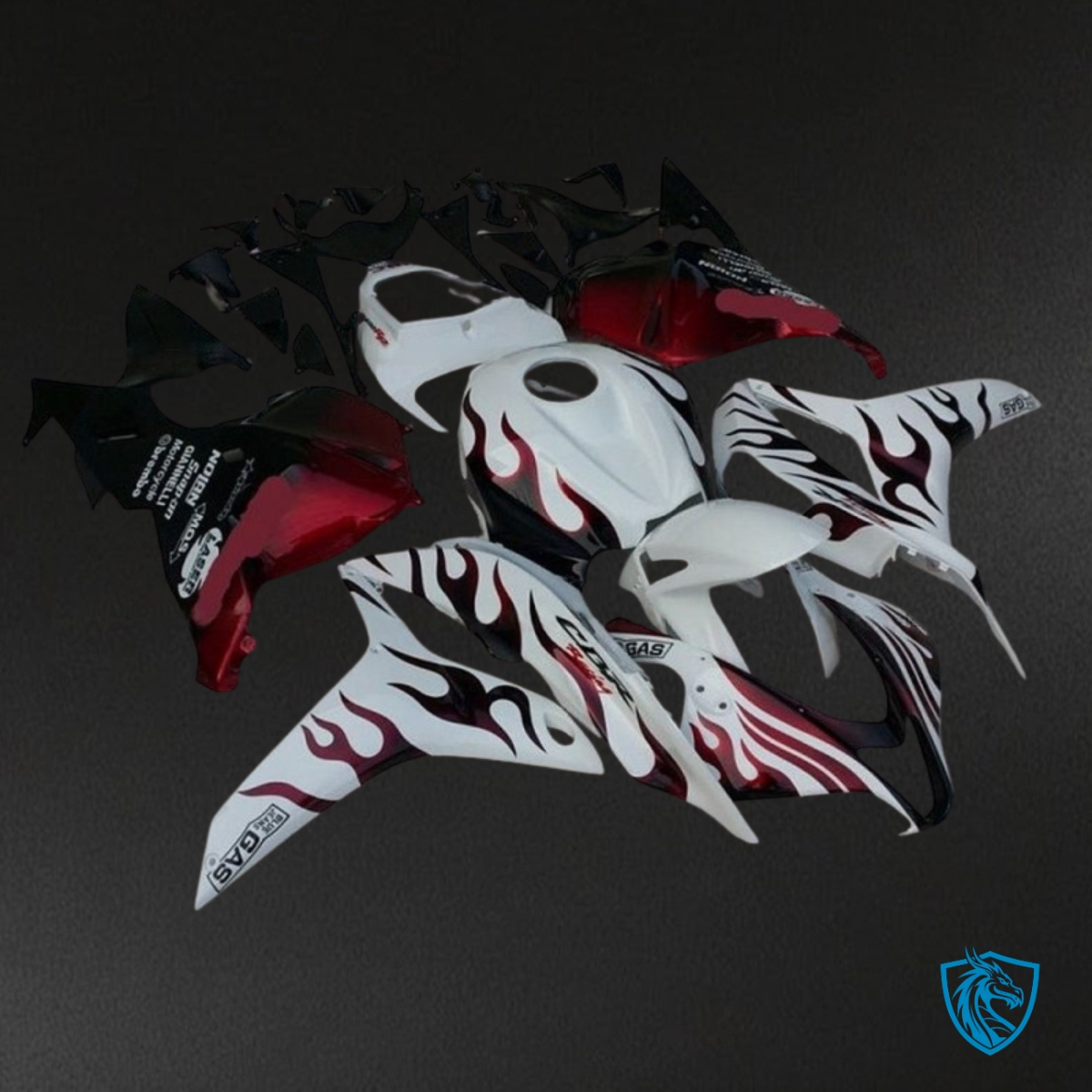 Honda CBR600RR (2009-2012) White, Black & Flame Red Fairing Kit | ABS Bodywork