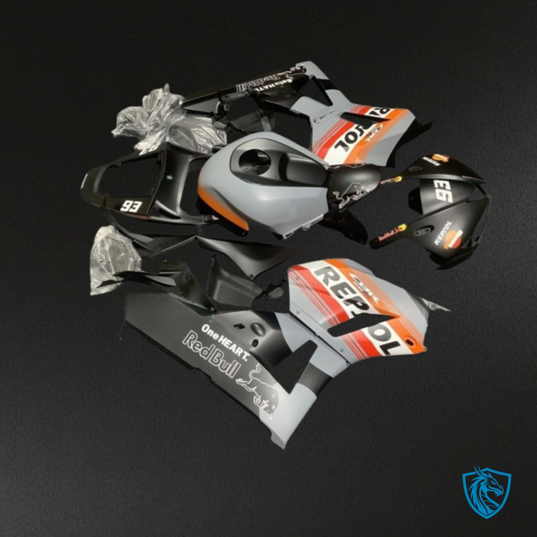Honda CBR600RR (2013-2018) Black, Orange & Gray Repsol Matte - Custom ABS Fairing Kit
