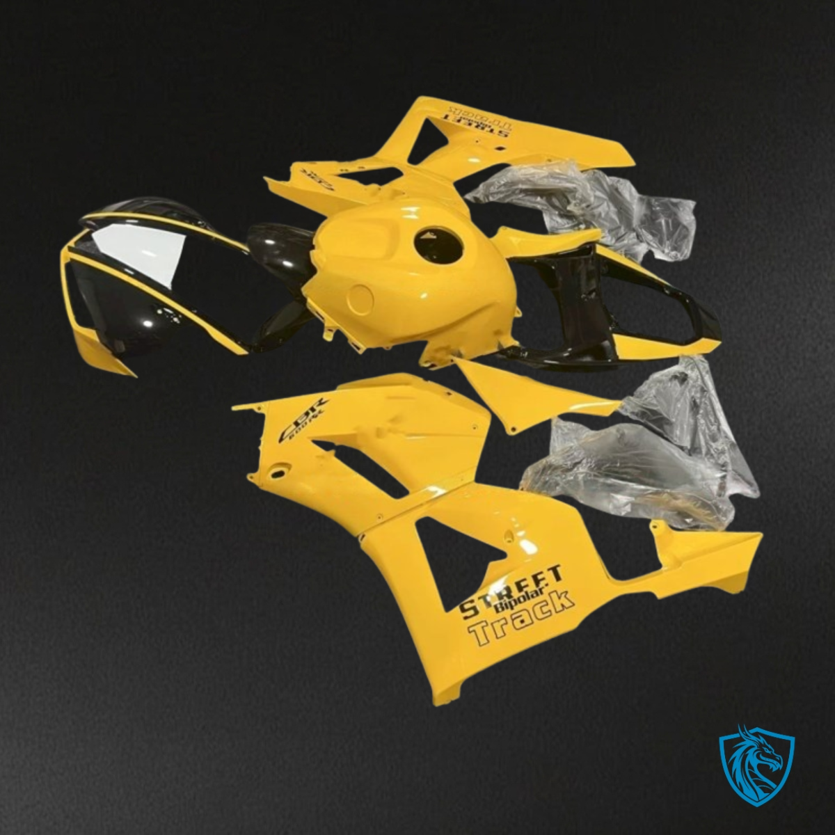 Honda CBR600RR (2013-2018) Black, Yellow & White with Logo – Custom ABS Fairing Kit
