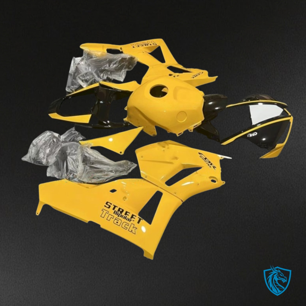 Honda CBR600RR (2013-2018) Black, Yellow & White with Logo – Custom ABS Fairing Kit
