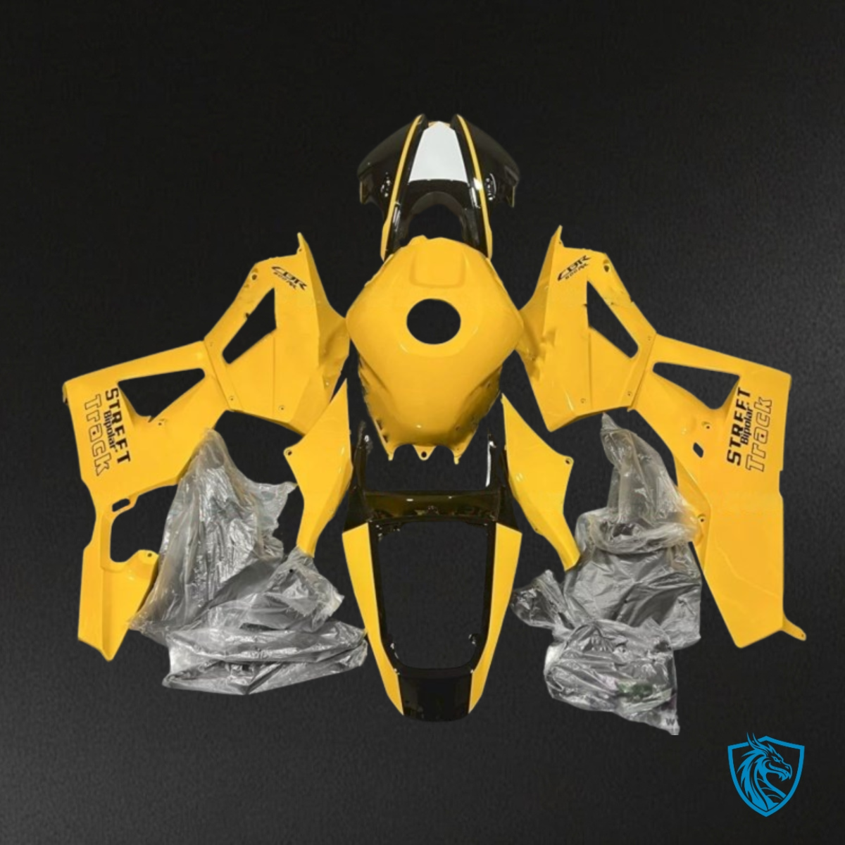 Honda CBR600RR (2013-2018) Black, Yellow & White with Logo – Custom ABS Fairing Kit