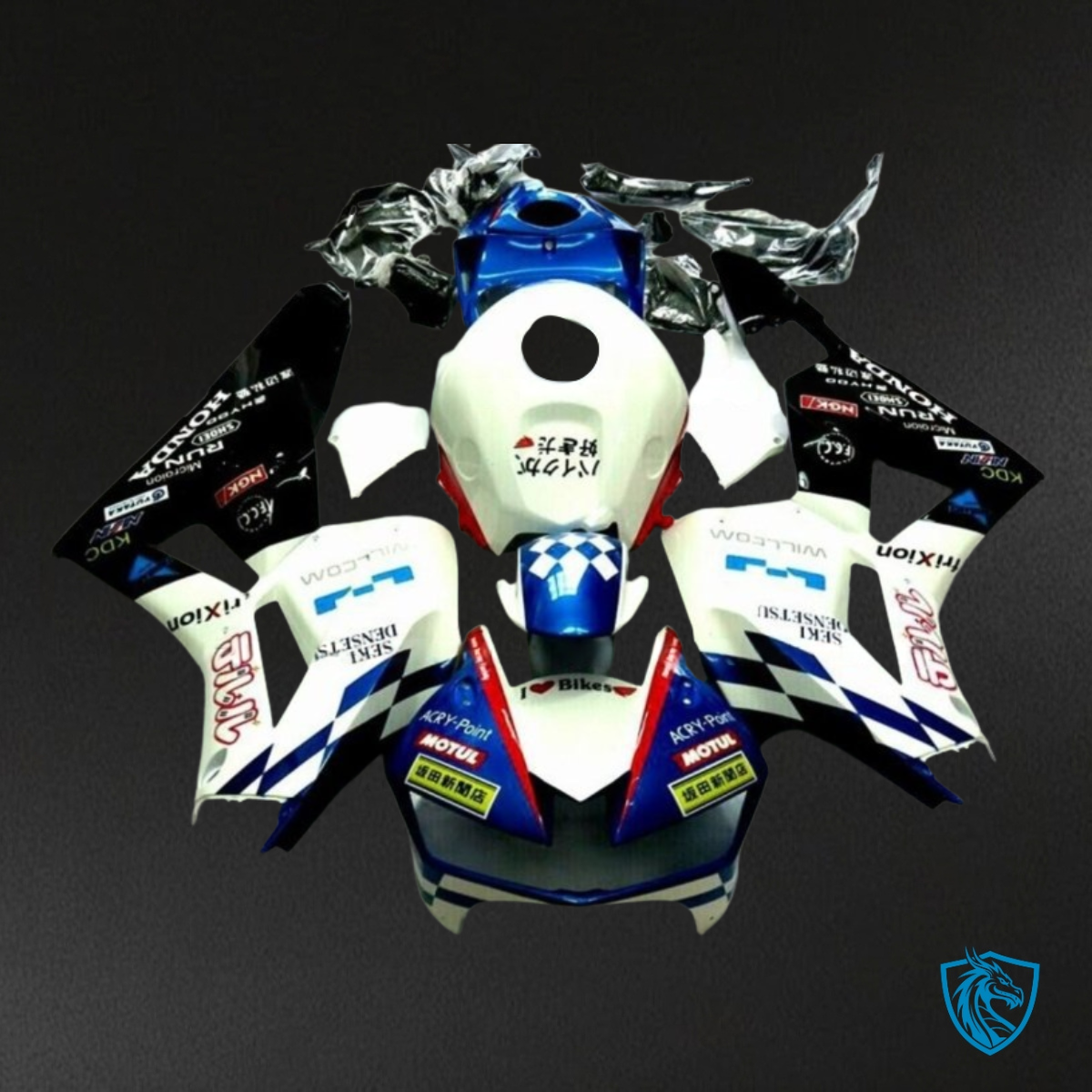 Honda CBR600RR (2013-2018) Blue, Black & White with Logo - Custom ABS Fairing Kit