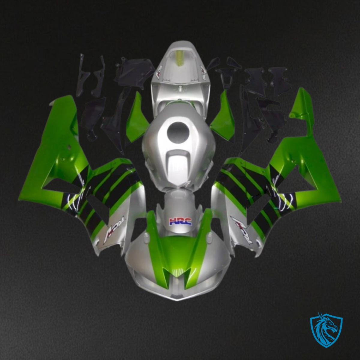 Honda CBR600RR (2013-2018) Green, Silver & Black with Logo Fairing Kit | ABS Bodywork