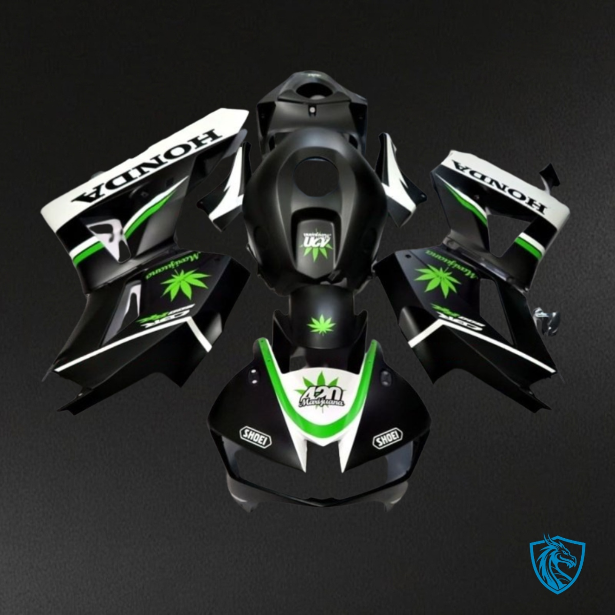 Honda CBR600RR (2013-2018) Black, White & Green Fairing Kit | ABS Bodywork