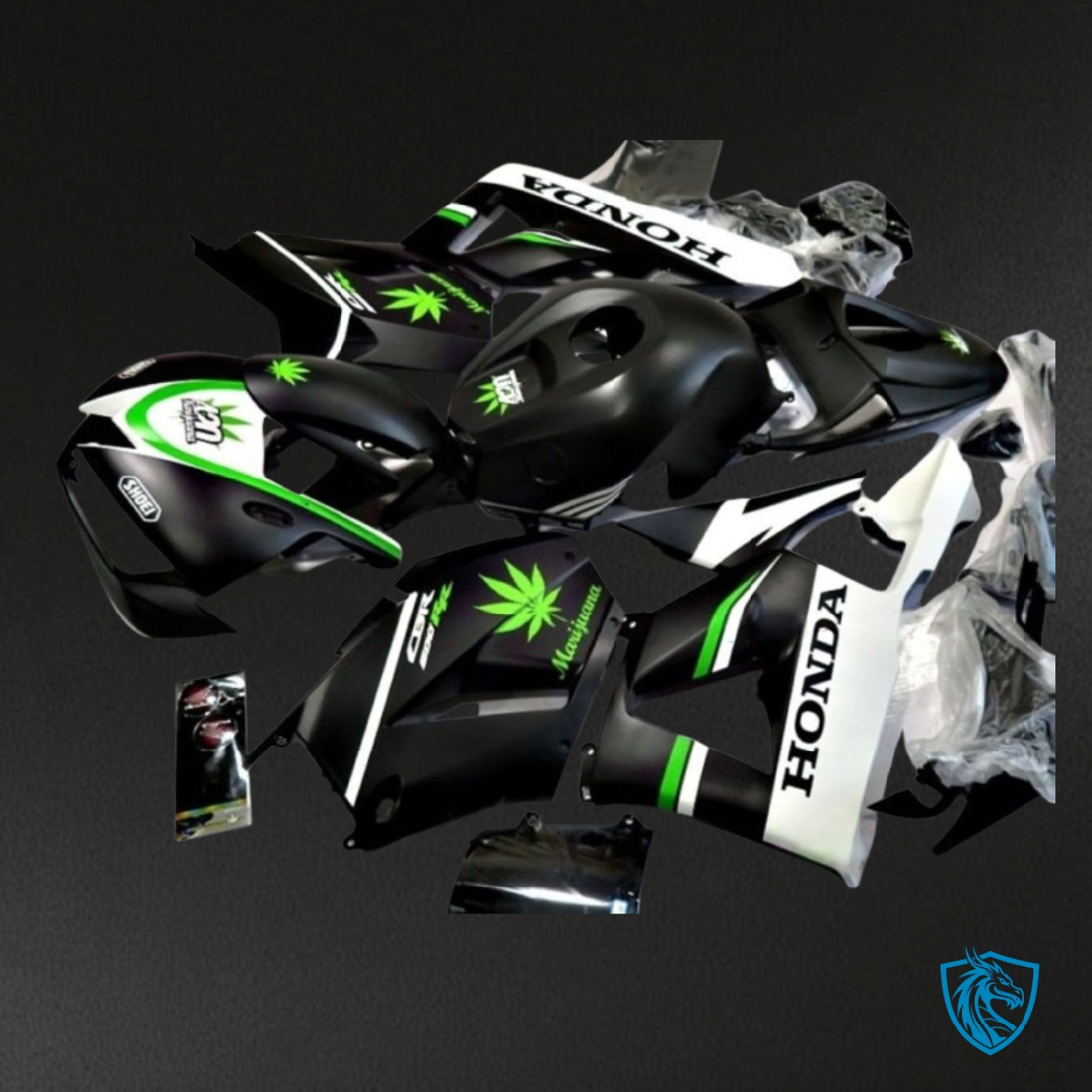 Honda CBR600RR (2013-2018) Black, White & Green Fairing Kit | ABS Bodywork