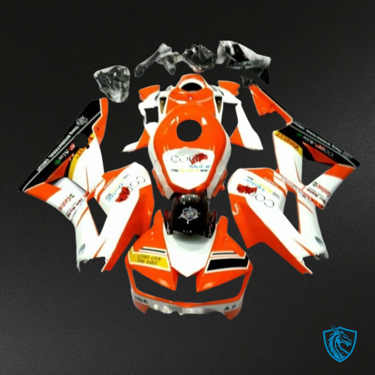 Honda CBR600RR (2013-2018) Black, Orange & Glossy White Fairing Kit | ABS Bodywork