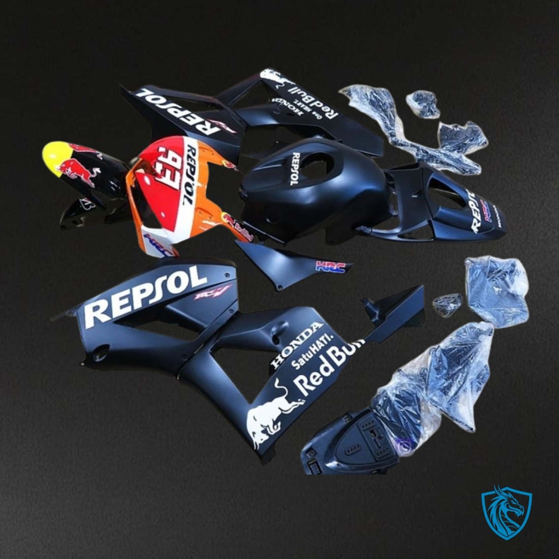 Honda CBR600RR (2013-2018) Gloss Matte Black, Red & White Repsol - Custom ABS Fairing Kit