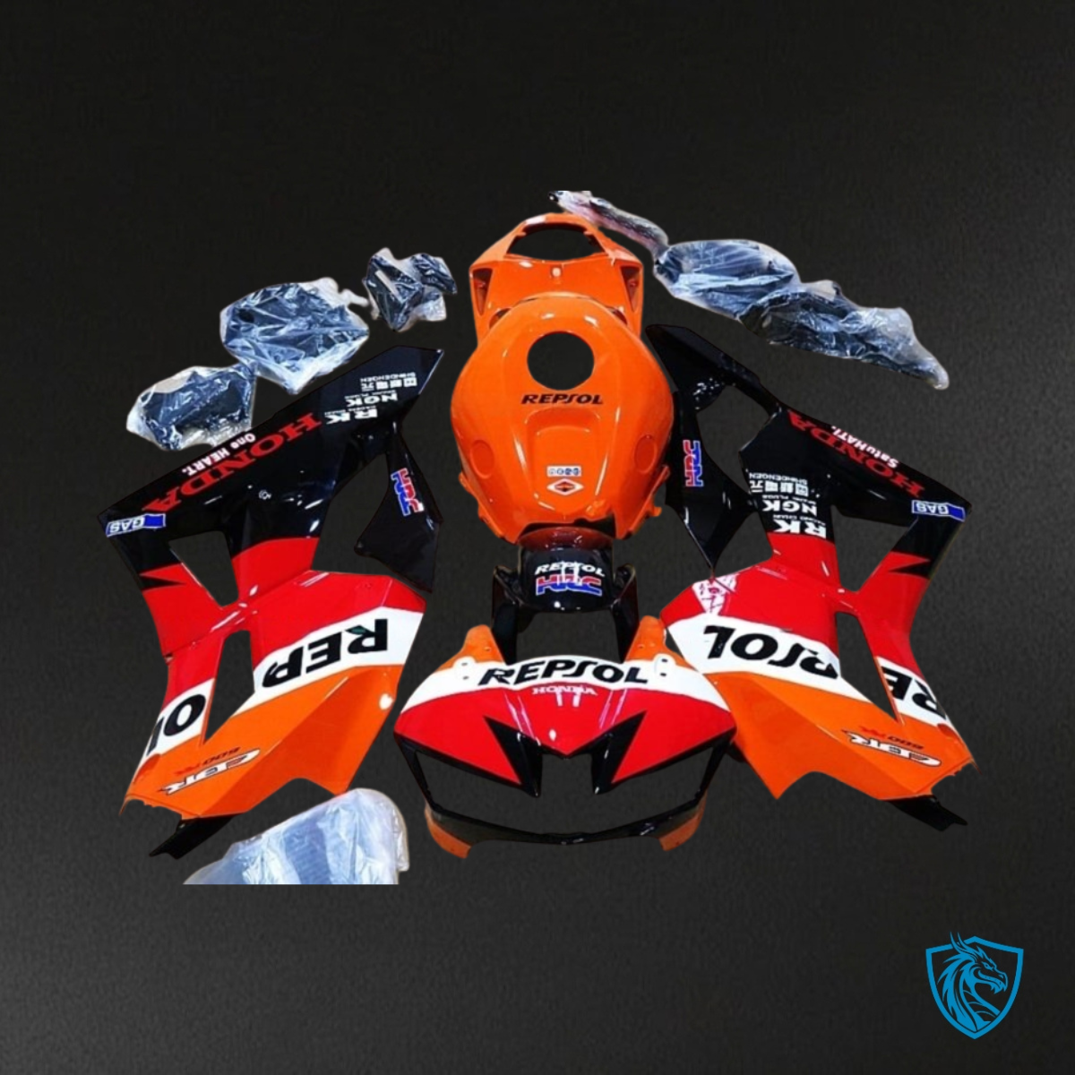 Honda CBR600RR (2013-2018) Repsol Orange, Red & Black - Custom ABS Fairing Kit