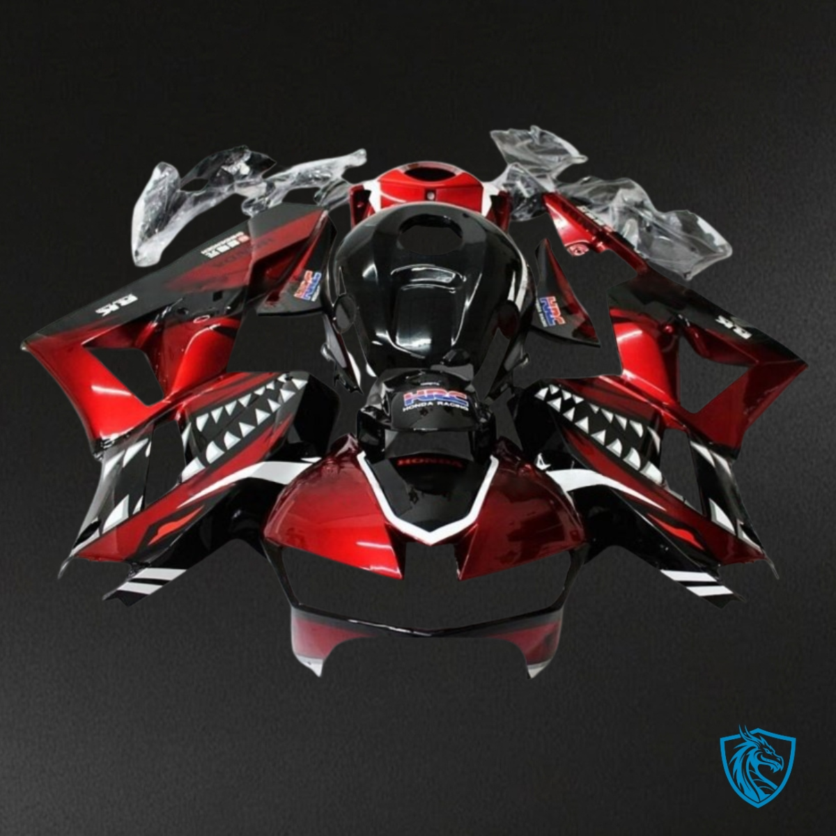 Honda CBR600RR (2013-2018) Glossy Red & Black Shark - Custom ABS Fairing Kit