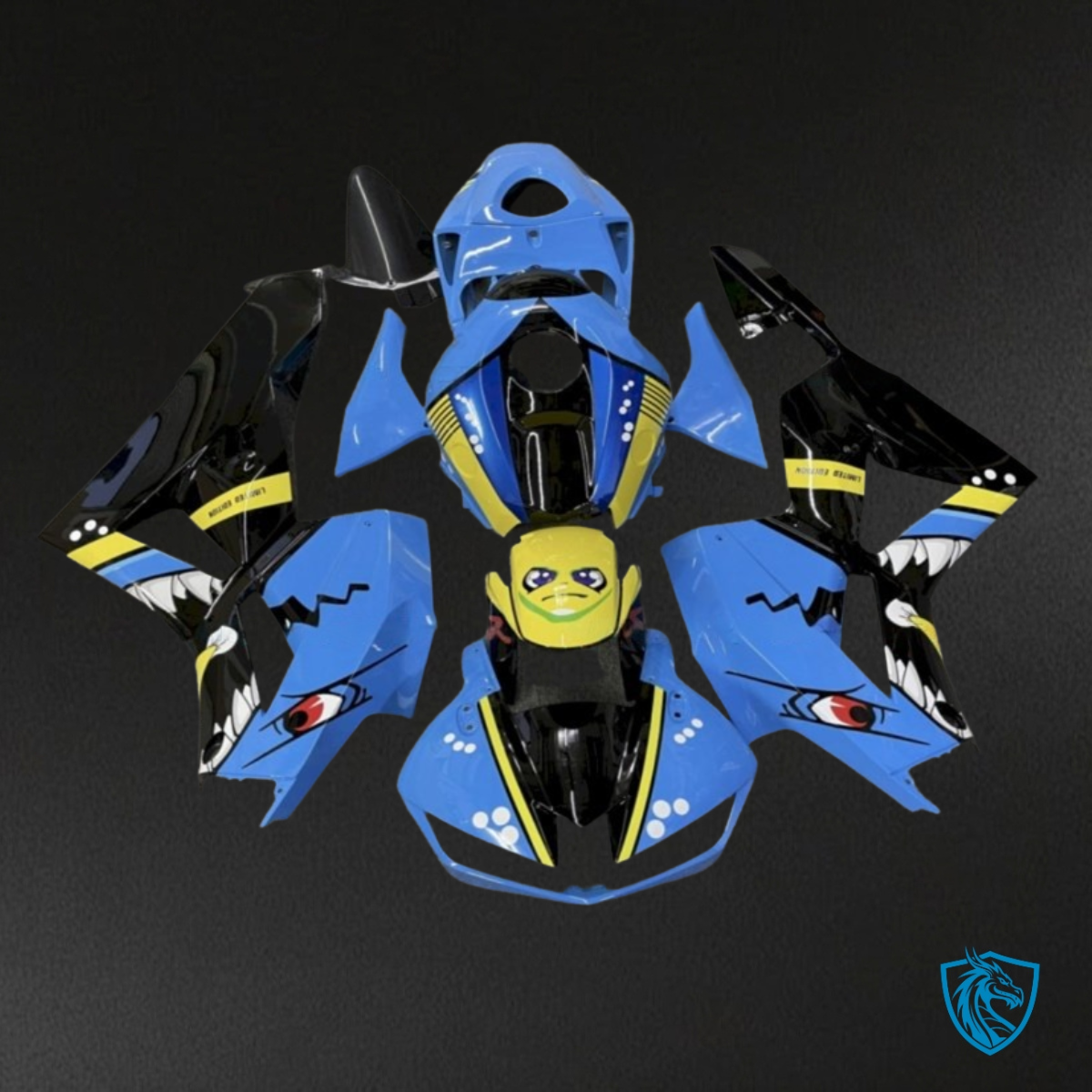 Honda CBR600RR (2013-2018) Blue, Black & Yellow Shark Fairing Kit - Aftermarket ABS Bodywork