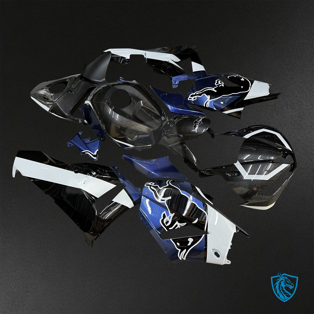 Honda CBR600RR (2013-2025) Blue, Black & White Carbon Fiber Fairings Kit - Aftermarket ABS Bodywork