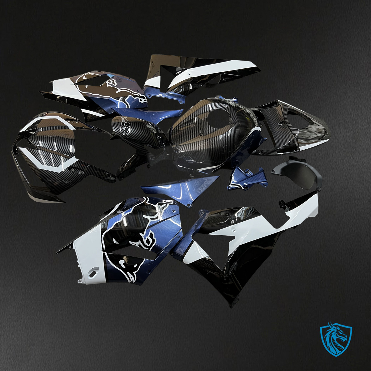 Honda CBR600RR (2013-2025) Blue, Black & White Carbon Fiber Fairings Kit - Aftermarket ABS Bodywork