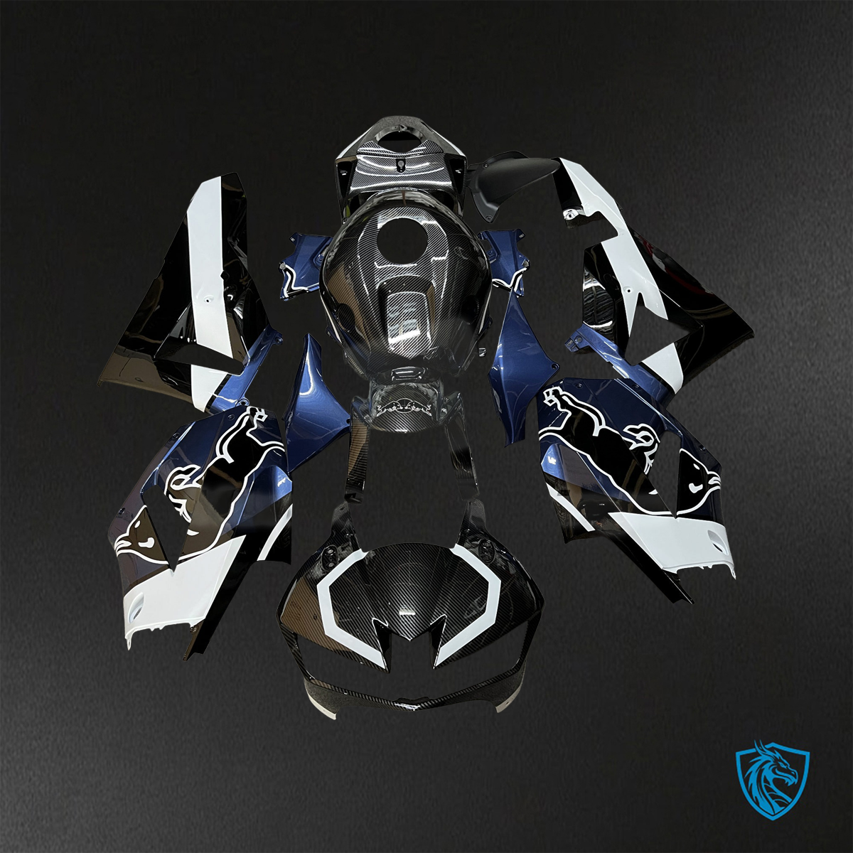 Honda CBR600RR (2013-2025) Blue, Black & White Carbon Fiber Fairings Kit - Aftermarket ABS Bodywork