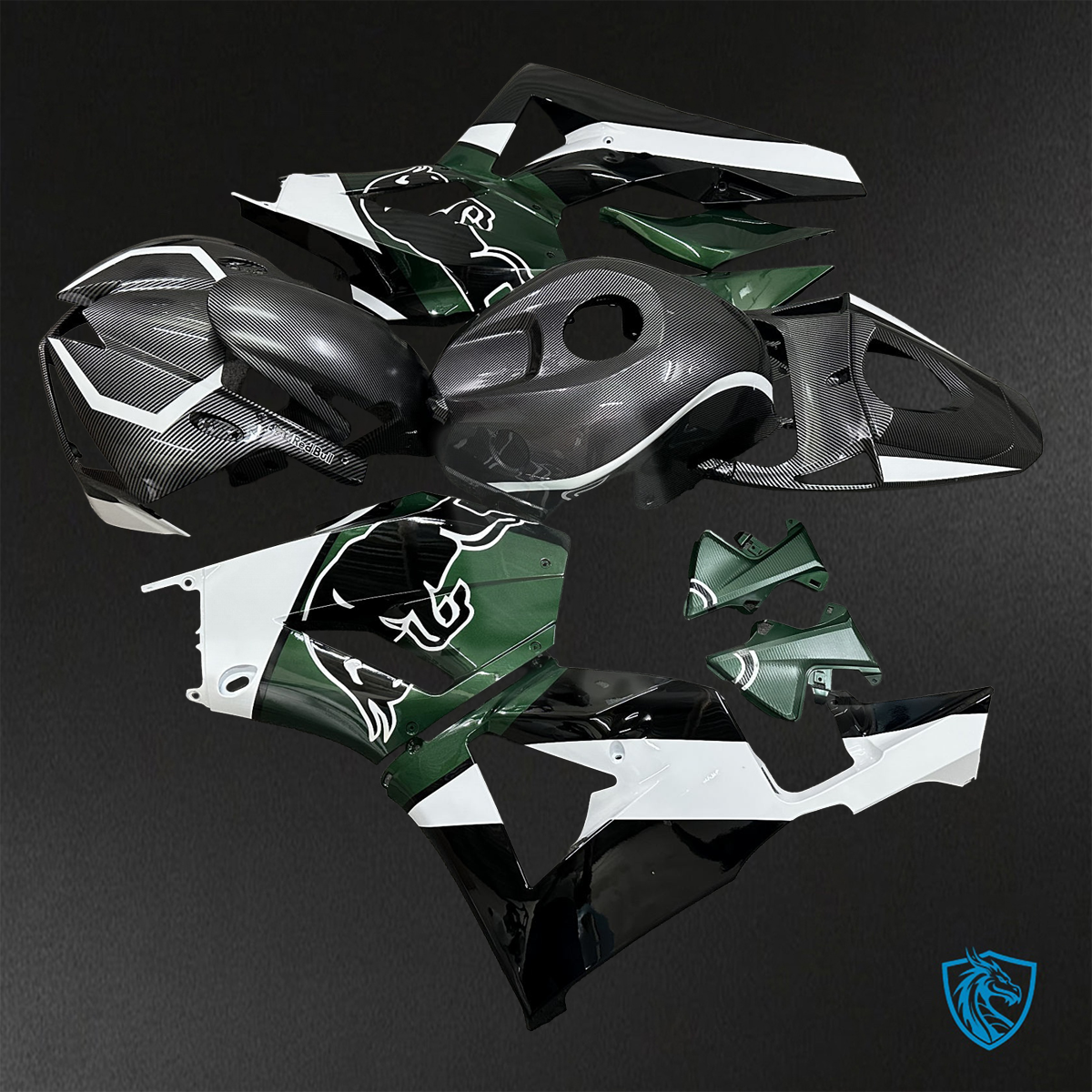 Honda CBR600RR (2013-2025) Green, Black & White Carbon Fiber - Custom ABS Fairing Kit