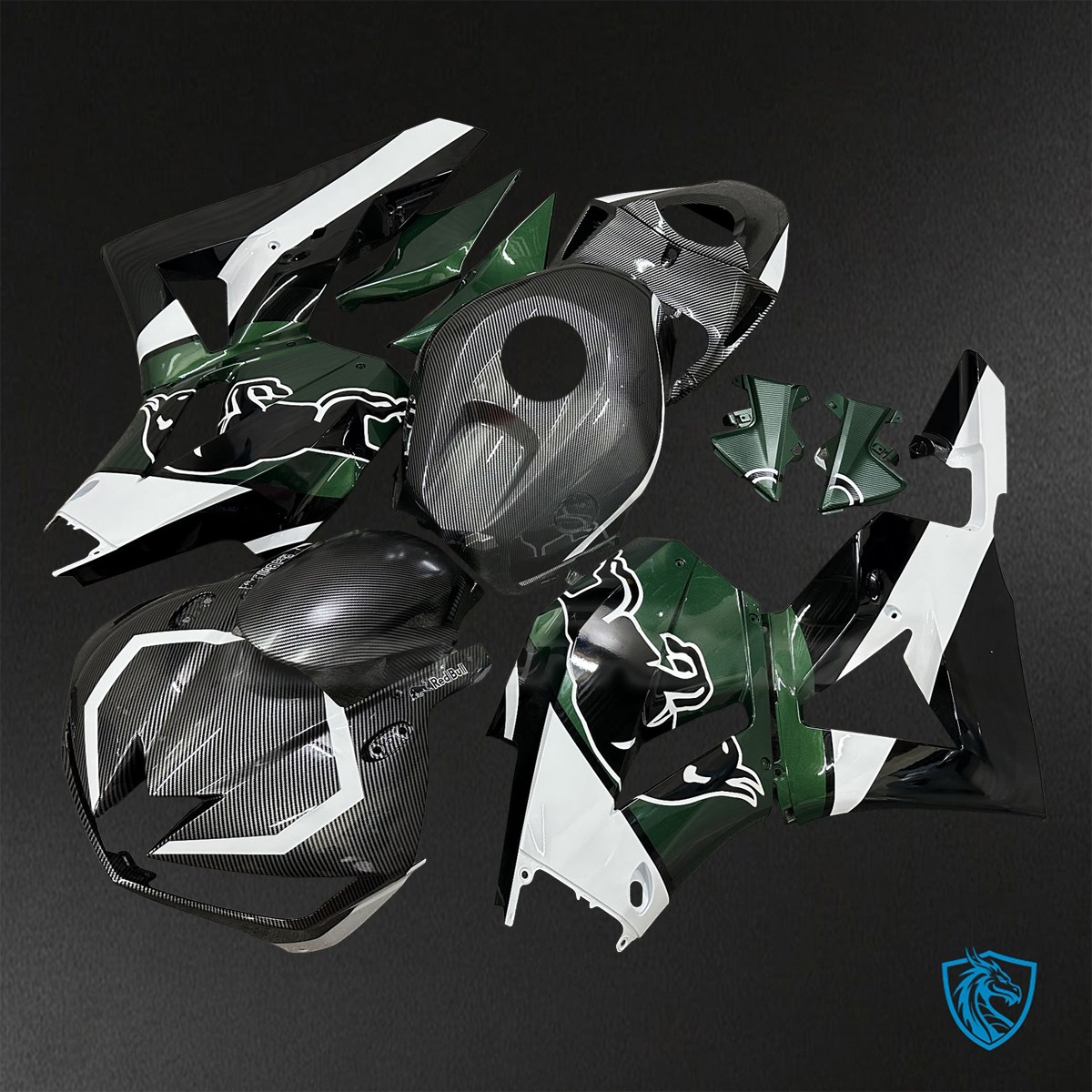 Honda CBR600RR (2013-2025) Green, Black & White Carbon Fiber - Custom ABS Fairing Kit