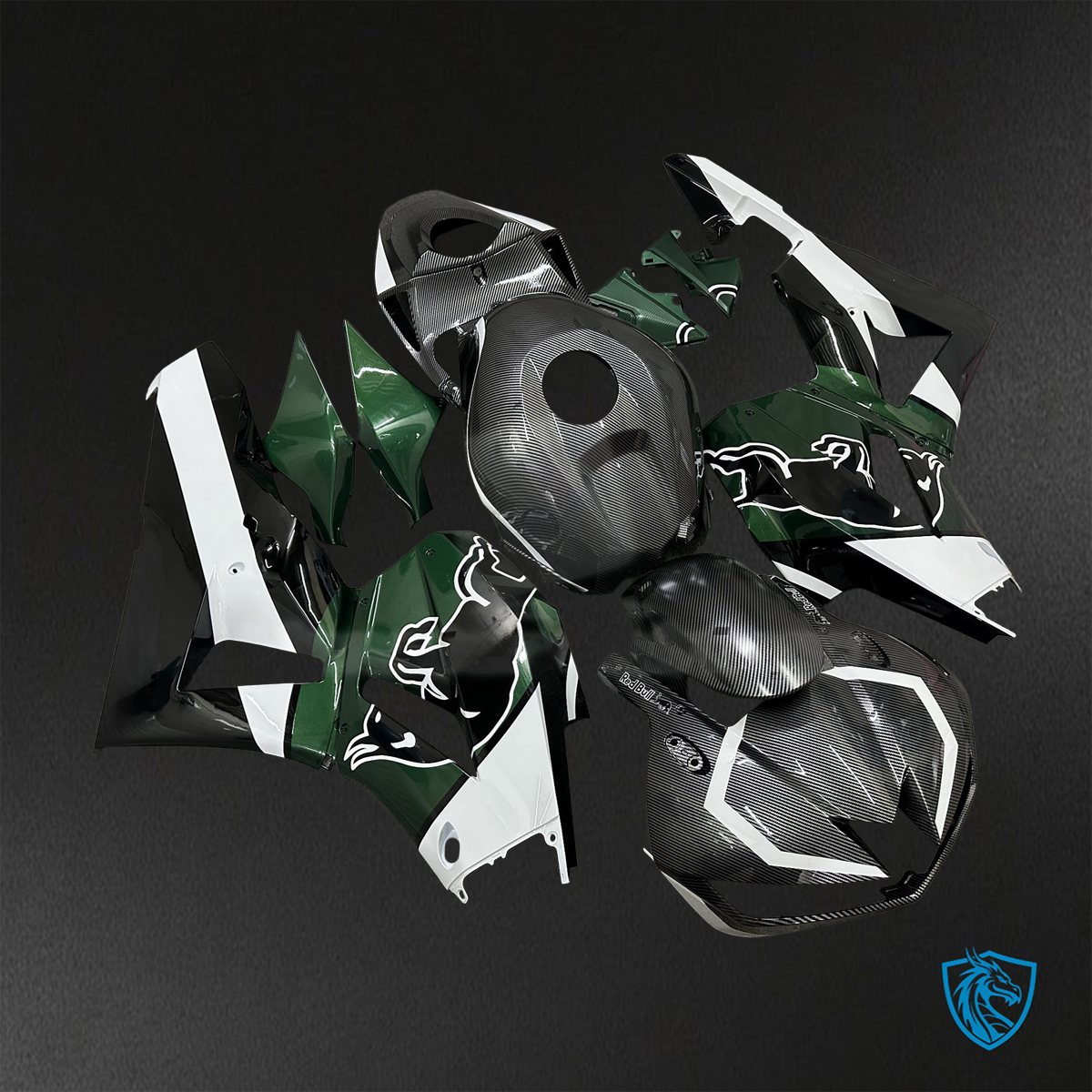 Honda CBR600RR (2013-2025) Green, Black & White Carbon Fiber - Custom ABS Fairing Kit