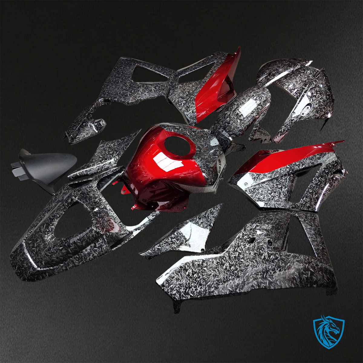 Honda CBR600RR (2013-2025) Black & Red Carbon Fiber - Replacement Motorcycle Fairings Kit