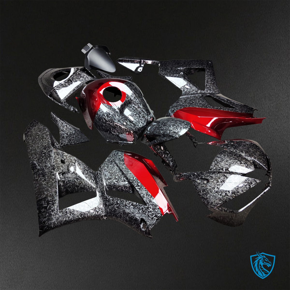 Honda CBR600RR (2013-2025) Black & Red Carbon Fiber - Replacement Motorcycle Fairings Kit