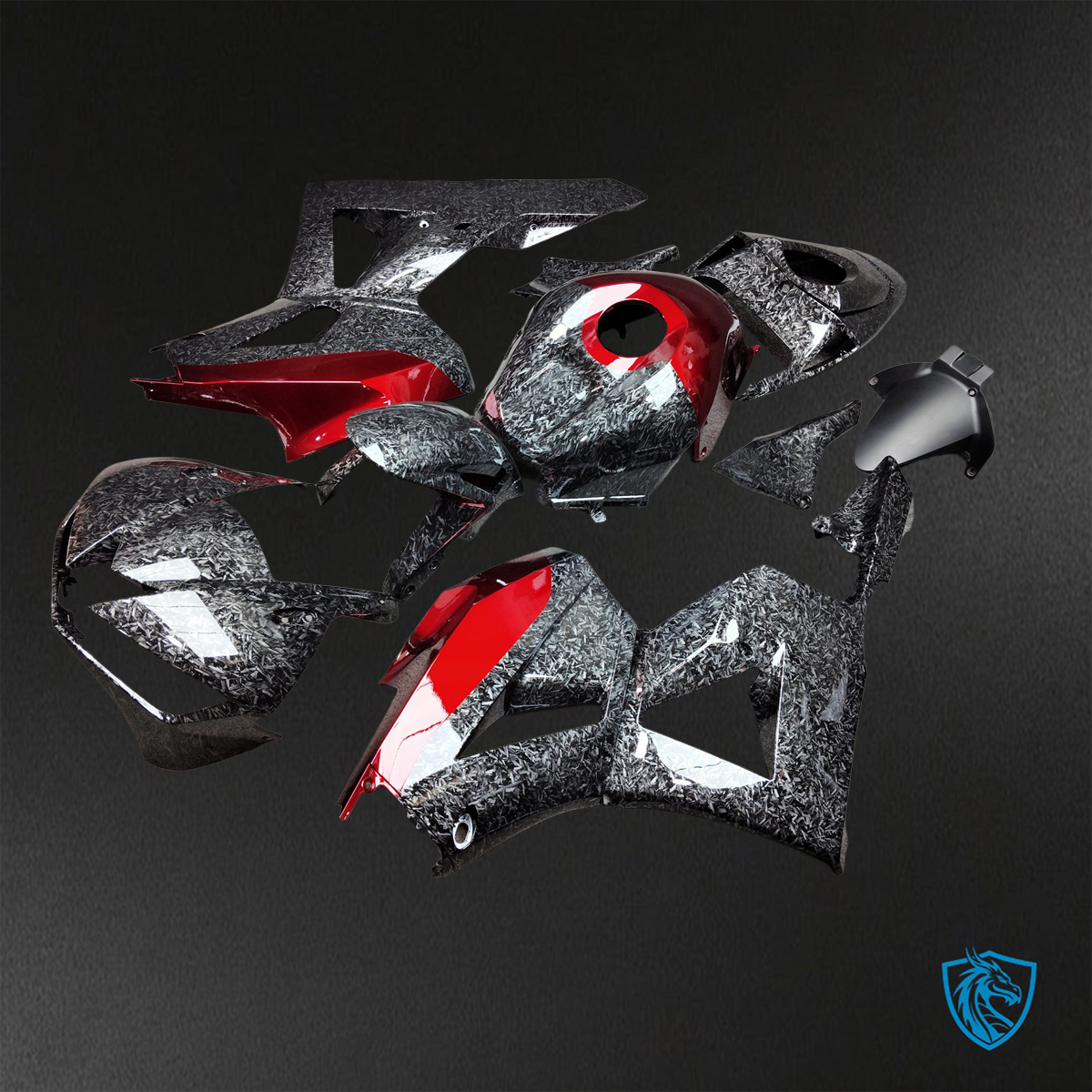 Honda CBR600RR (2013-2025) Black & Red Carbon Fiber - Replacement Motorcycle Fairings Kit