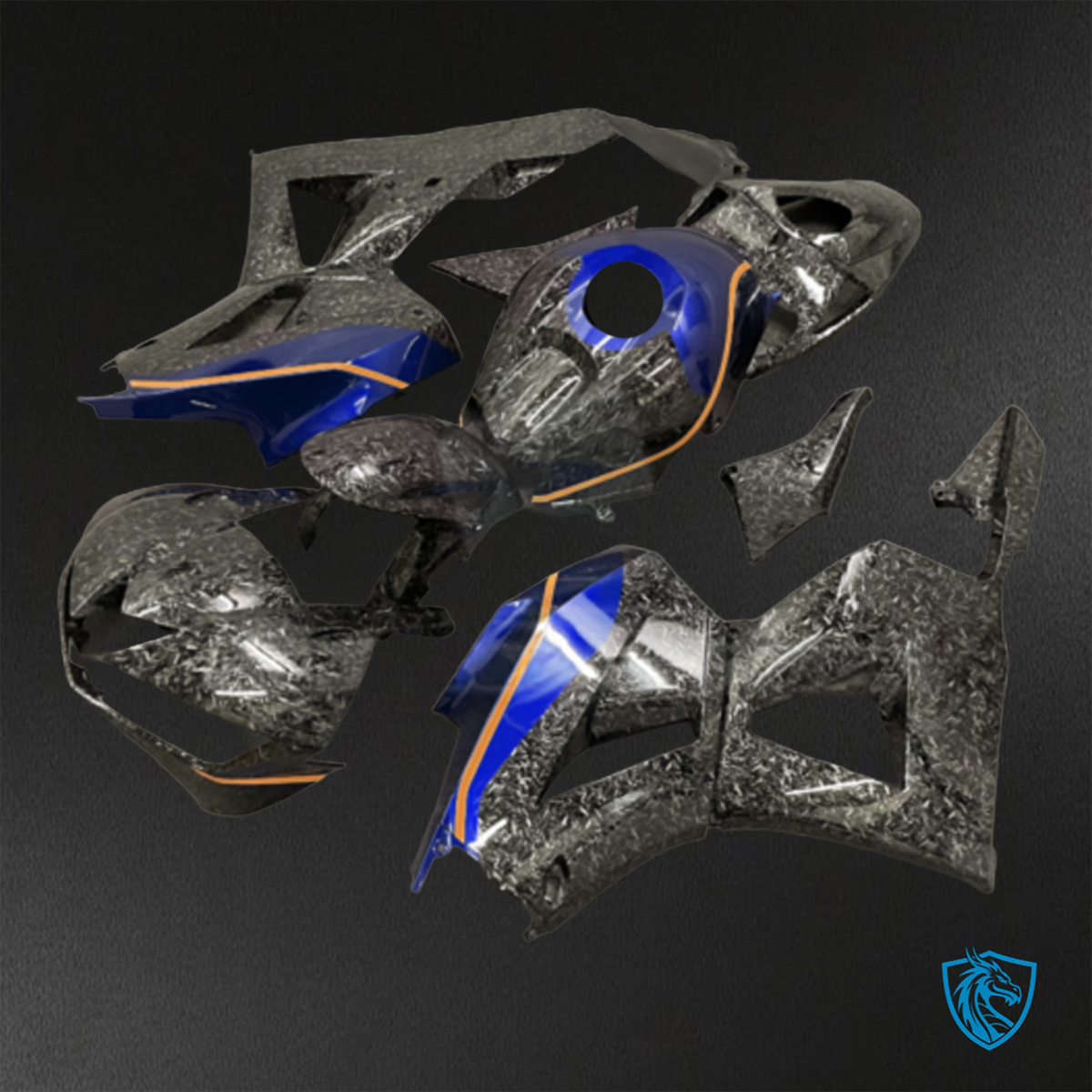 Honda CBR600RR (2013-2025) Black & Blue Carbon Fiber Fairings Kit - Aftermarket ABS Bodywork