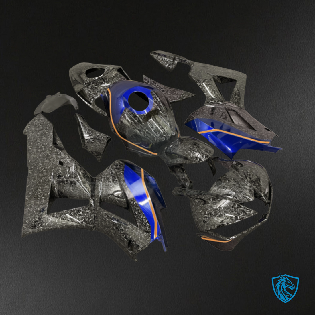 Honda CBR600RR (2013-2025) Black & Blue Carbon Fiber Fairings Kit - Aftermarket ABS Bodywork