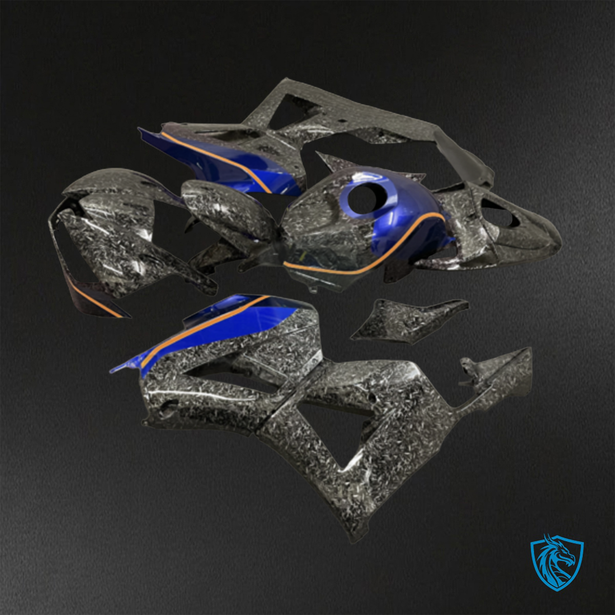 Honda CBR600RR (2013-2025) Black & Blue Carbon Fiber Fairings Kit - Aftermarket ABS Bodywork