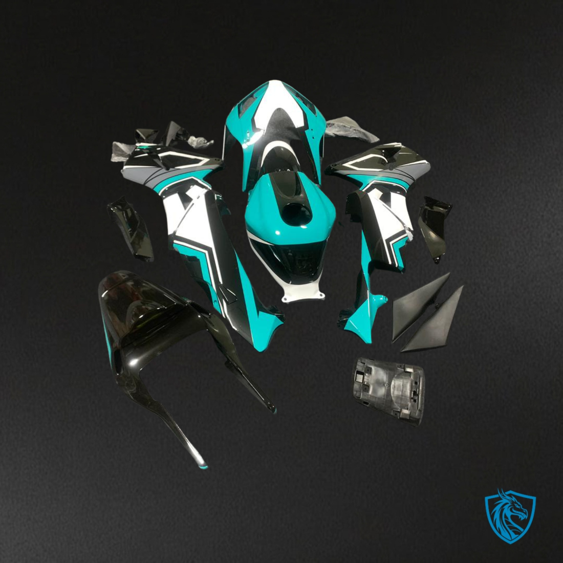 Honda CBR600RR F5 (2003-2004) Turquoise Blue, Black and White Fairing Kit - ABS Bodywork