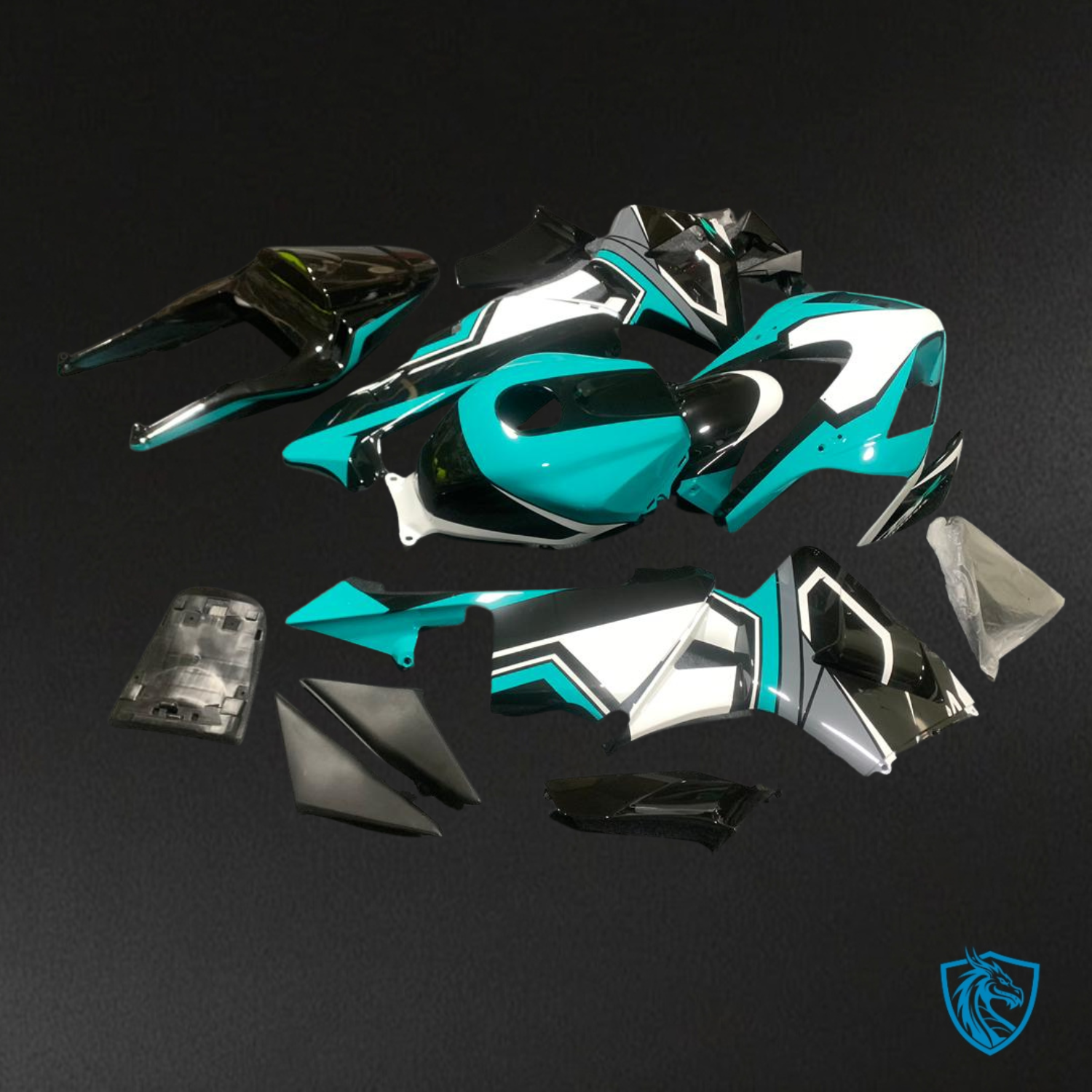Honda CBR600RR F5 (2003-2004) Turquoise Blue, Black and White Fairing Kit - ABS Bodywork