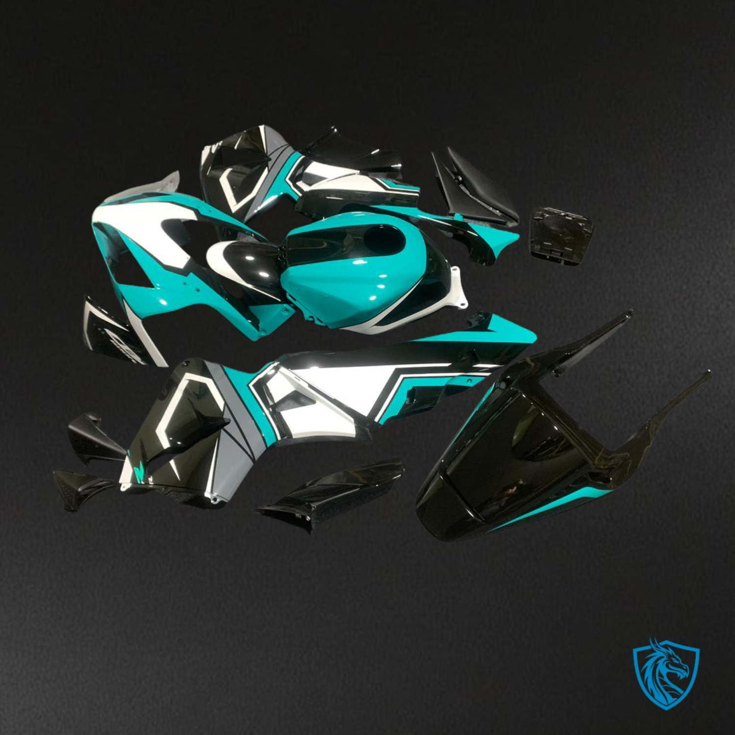 Honda CBR600RR F5 (2003-2004) Turquoise Blue, Black and White Fairing Kit - ABS Bodywork