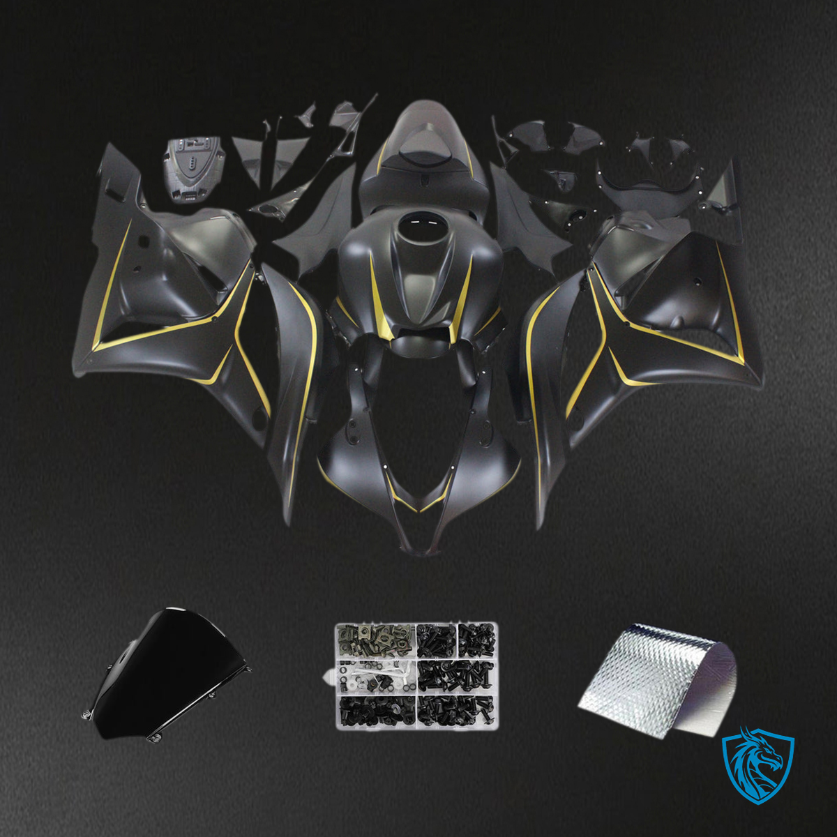 Honda CBR600RR F5 (2009-2012) Matte Black & Gold Fairing Kit | ABS Bodywork