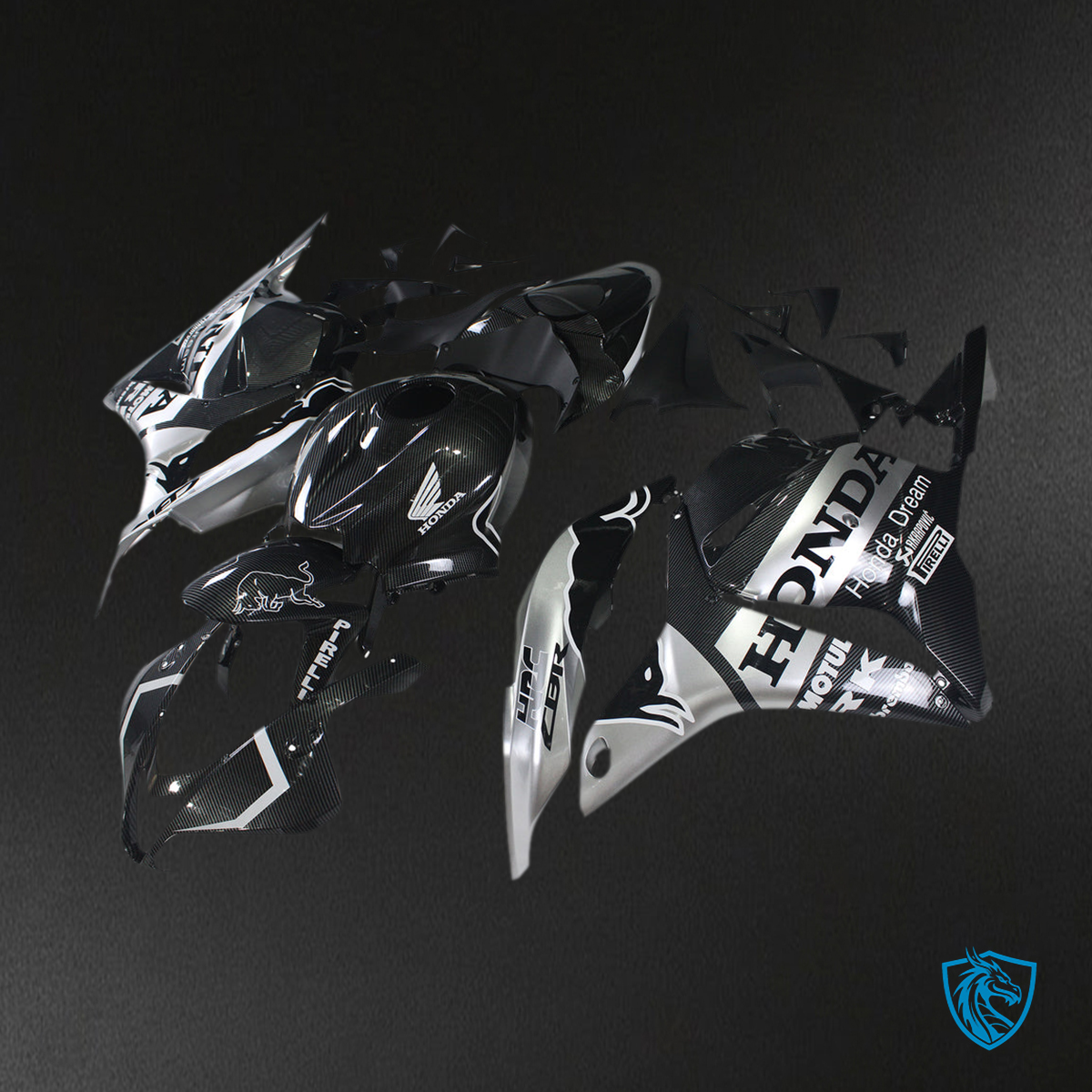 Honda CBR600RR F5 (2009-2012) Black, White & Silver - Custom ABS Fairing Kit
