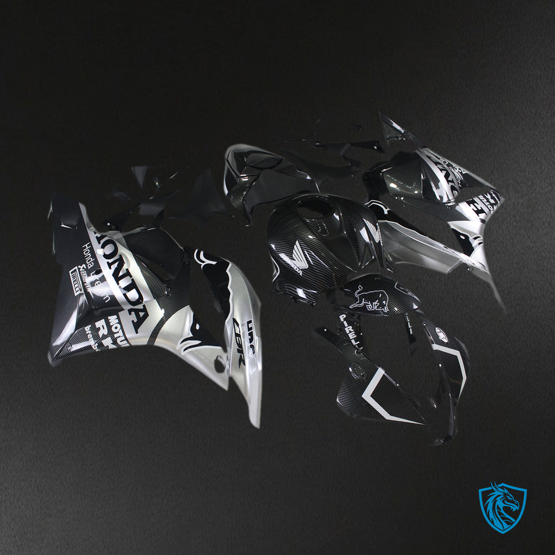 Honda CBR600RR F5 (2009-2012) Black, White & Silver - Custom ABS Fairing Kit