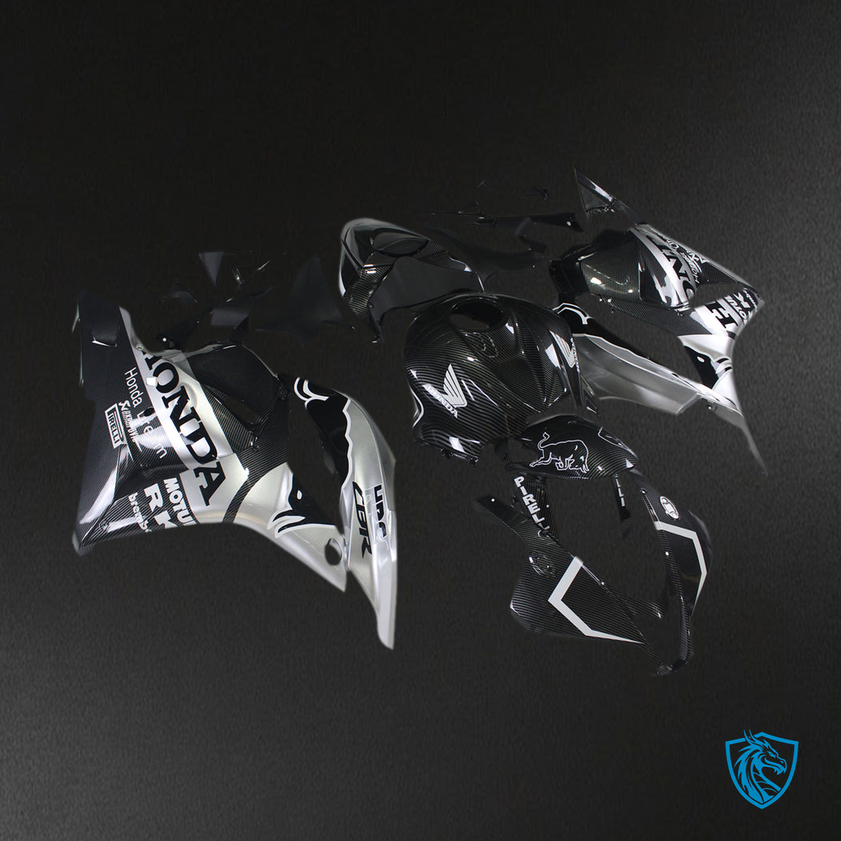 Honda CBR600RR F5 (2009-2012) Black, White & Silver - Custom ABS Fairing Kit