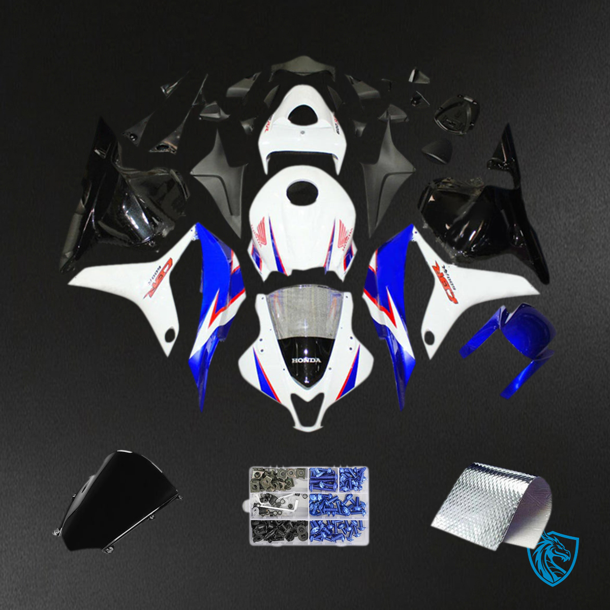 Honda CBR600RR F5 (2009-2012) White, Blue & Black Fairing Kit - Aftermarket ABS Bodywork