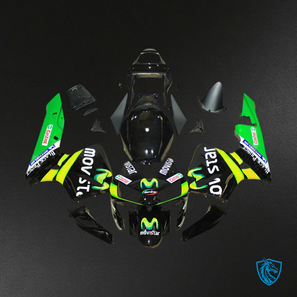 Honda CBR600RR (2003-2004) Black Movistar F5 Fairing Kit | ABS Bodywork