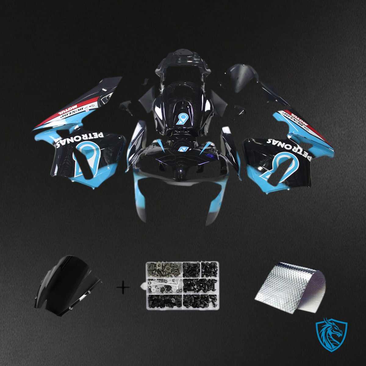 Honda CBR600RR (2003-2004) Black & Light blue F5 - MERGEment Motorcycle Fairings Kit