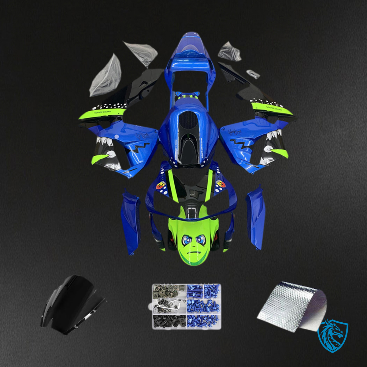 Honda CBR600RR (2003-2004) Blue & Green F5 - Custom ABS Fairing Kit