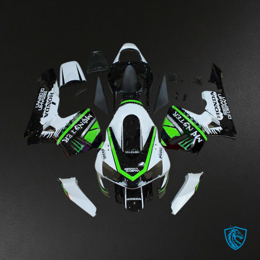 Honda CBR600RR (2003-2004) White, Black & Green F5 - Custom ABS Fairing Kit