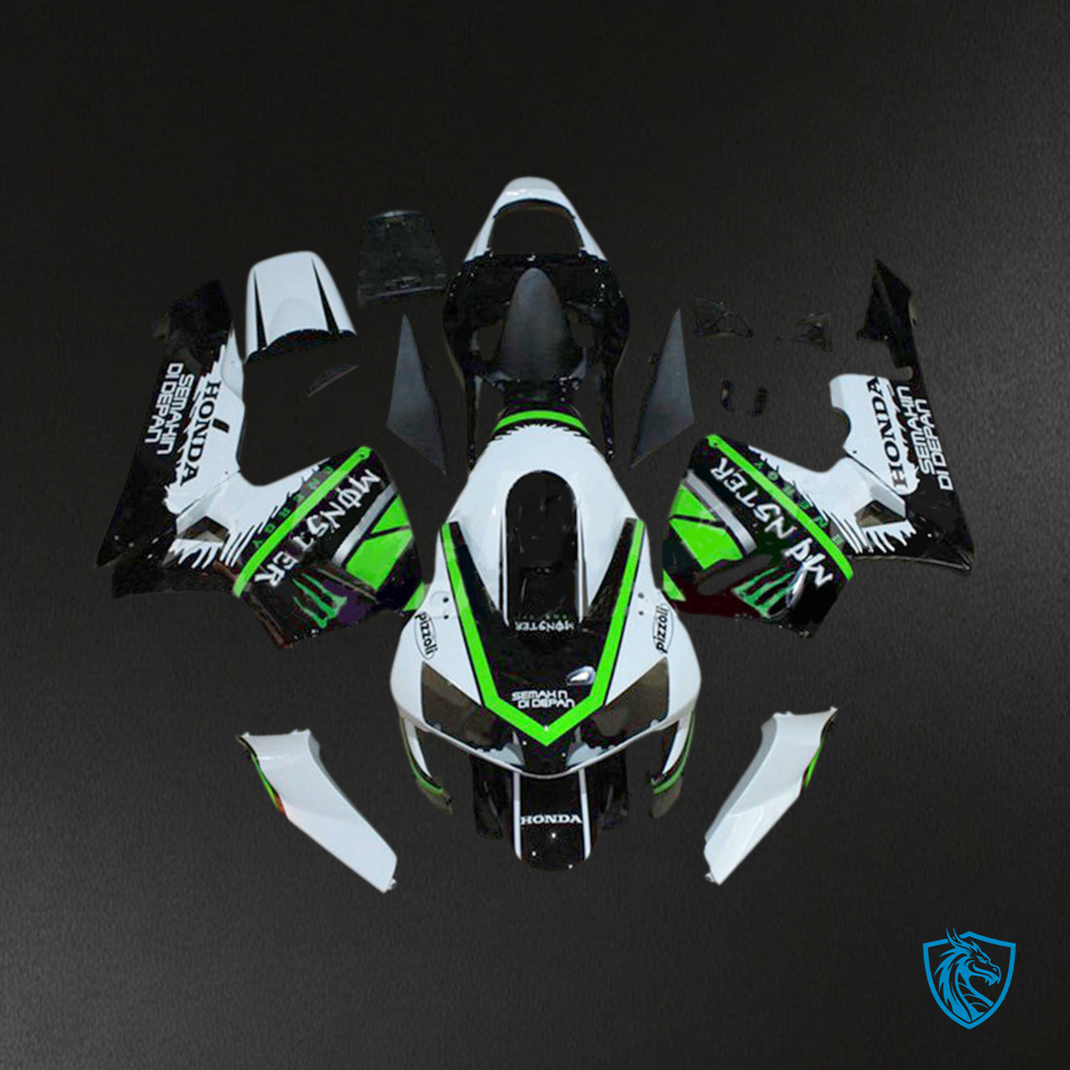 Honda CBR600RR (2003-2004) White, Black & Green F5 - Custom ABS Fairing Kit