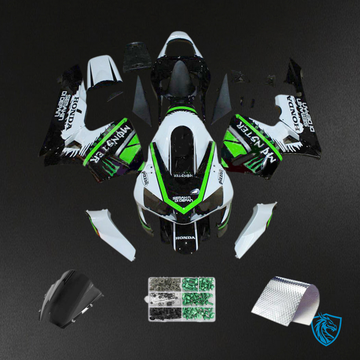 Honda CBR600RR (2003-2004) White, Black & Green F5 - Custom ABS Fairing Kit