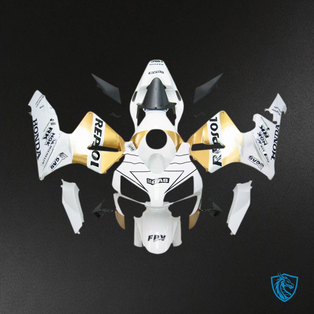 Honda CBR 600 RR, (2003-2004) Fairings - Kit - White & Gold -  ABS Bodywork