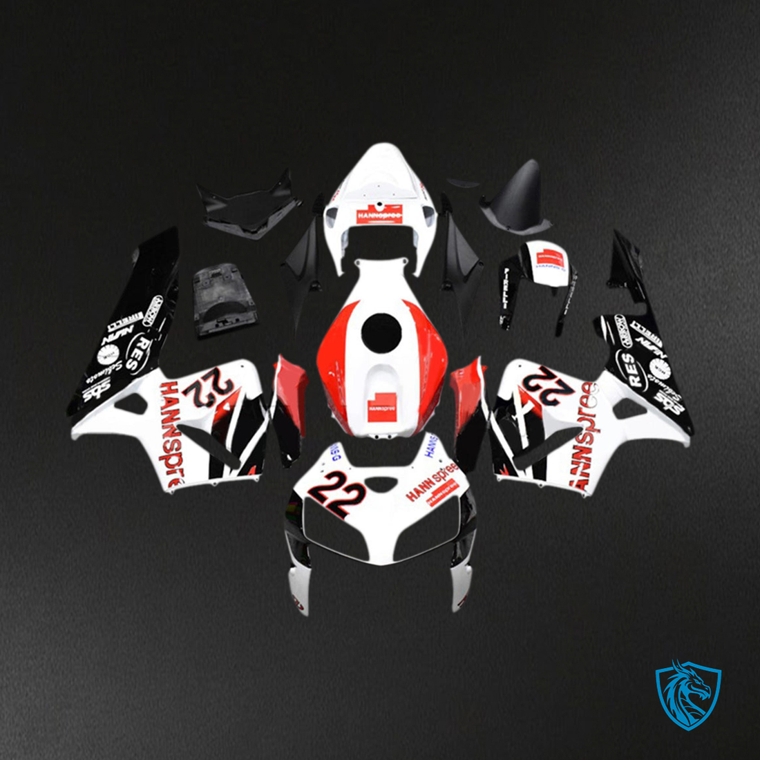 Honda CBR600RR (2005-2006) White, Red & Black F5 - Custom ABS Fairing Kit