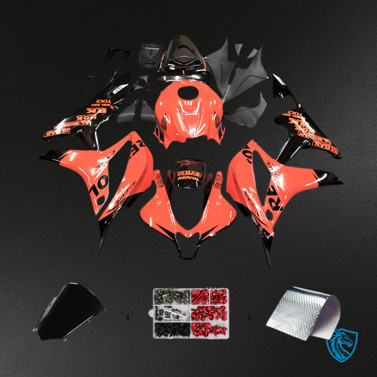 Honda CBR600RR (2007-2008) Orange & Black Repsol F5 Fairing Kit | ABS Bodywork