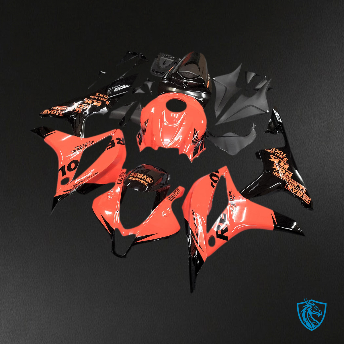 Honda CBR600RR (2007-2008) Orange & Black Repsol F5 Fairing Kit | ABS Bodywork