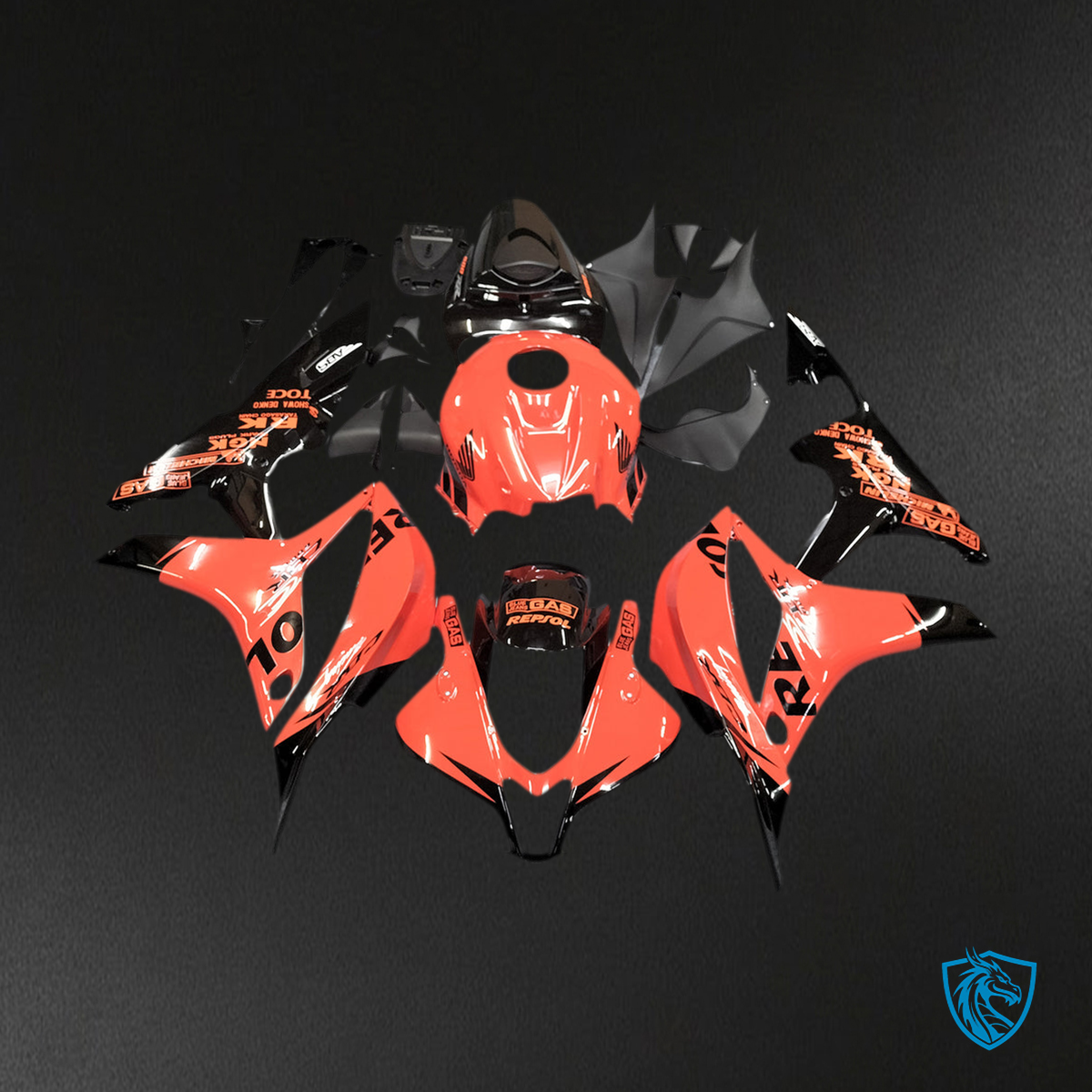 Honda CBR600RR (2007-2008) Orange & Black Repsol F5 Fairing Kit | ABS Bodywork