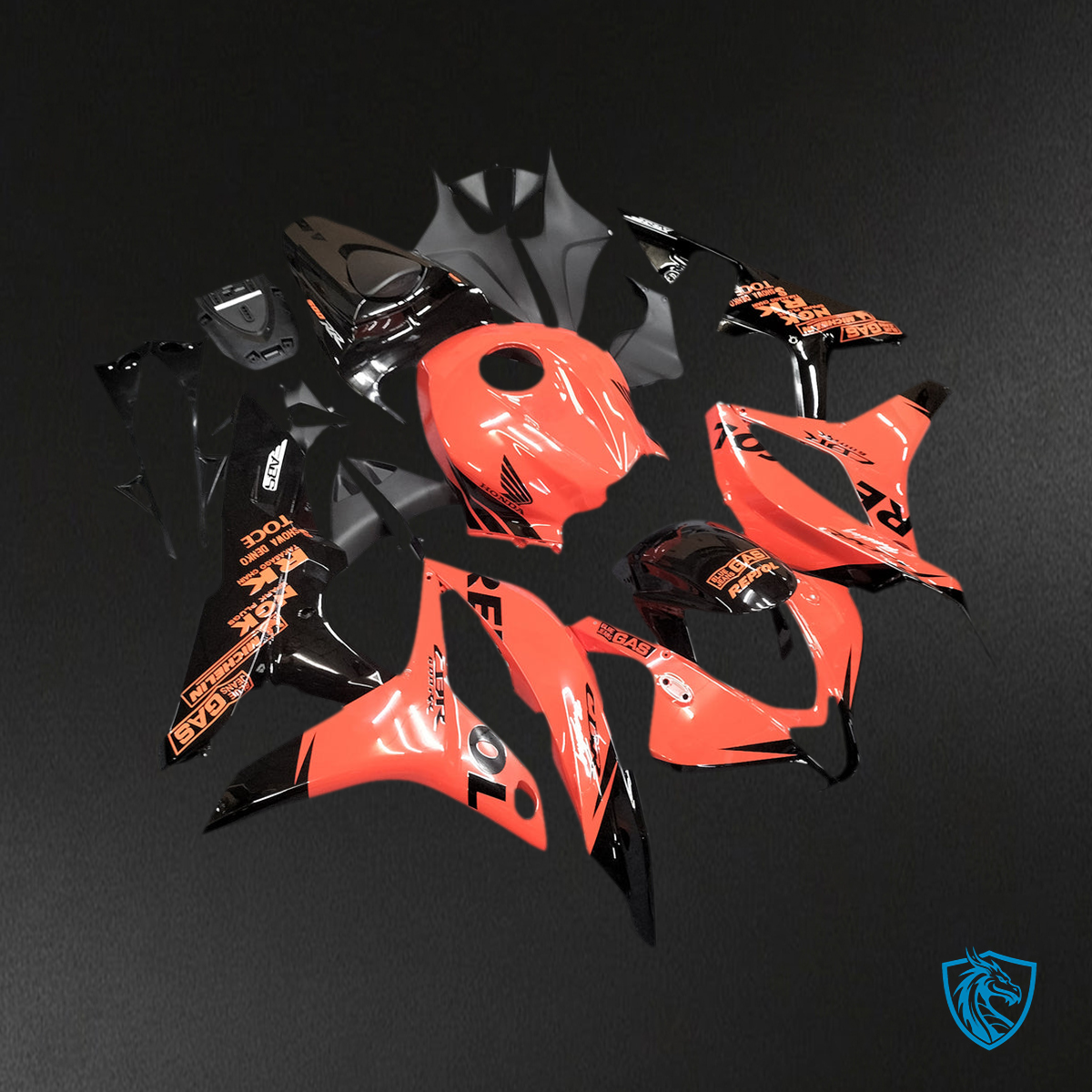 Honda CBR600RR (2007-2008) Orange & Black Repsol F5 Fairing Kit | ABS Bodywork