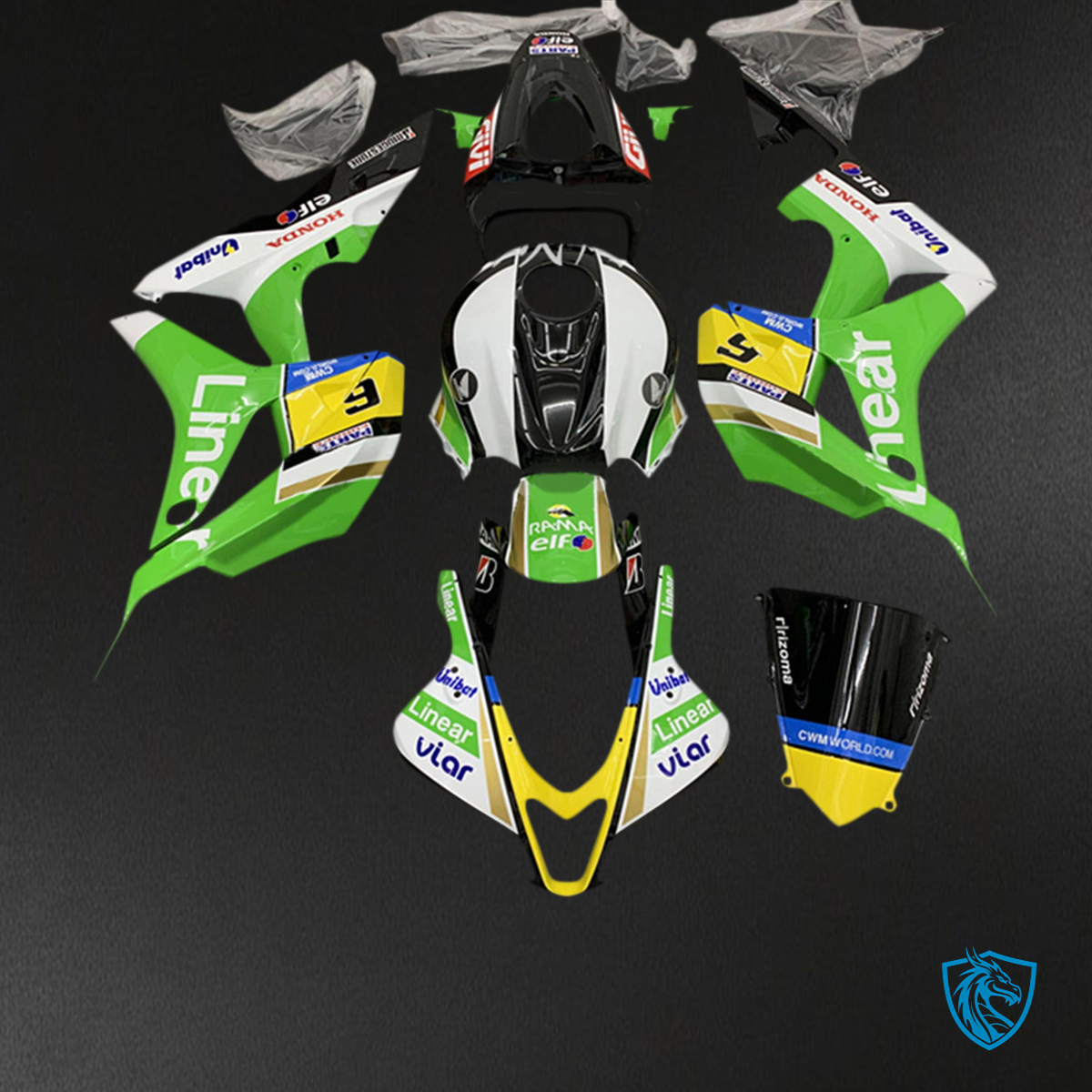 Honda CBR600RR (2007-2008) Green, White & Yellow F5 Fairing Kit - Aftermarket ABS Bodywork