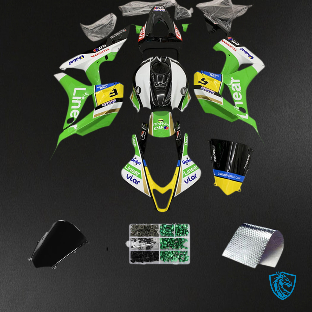 Honda CBR600RR (2007-2008) Green, White & Yellow F5 Fairing Kit - Aftermarket ABS Bodywork