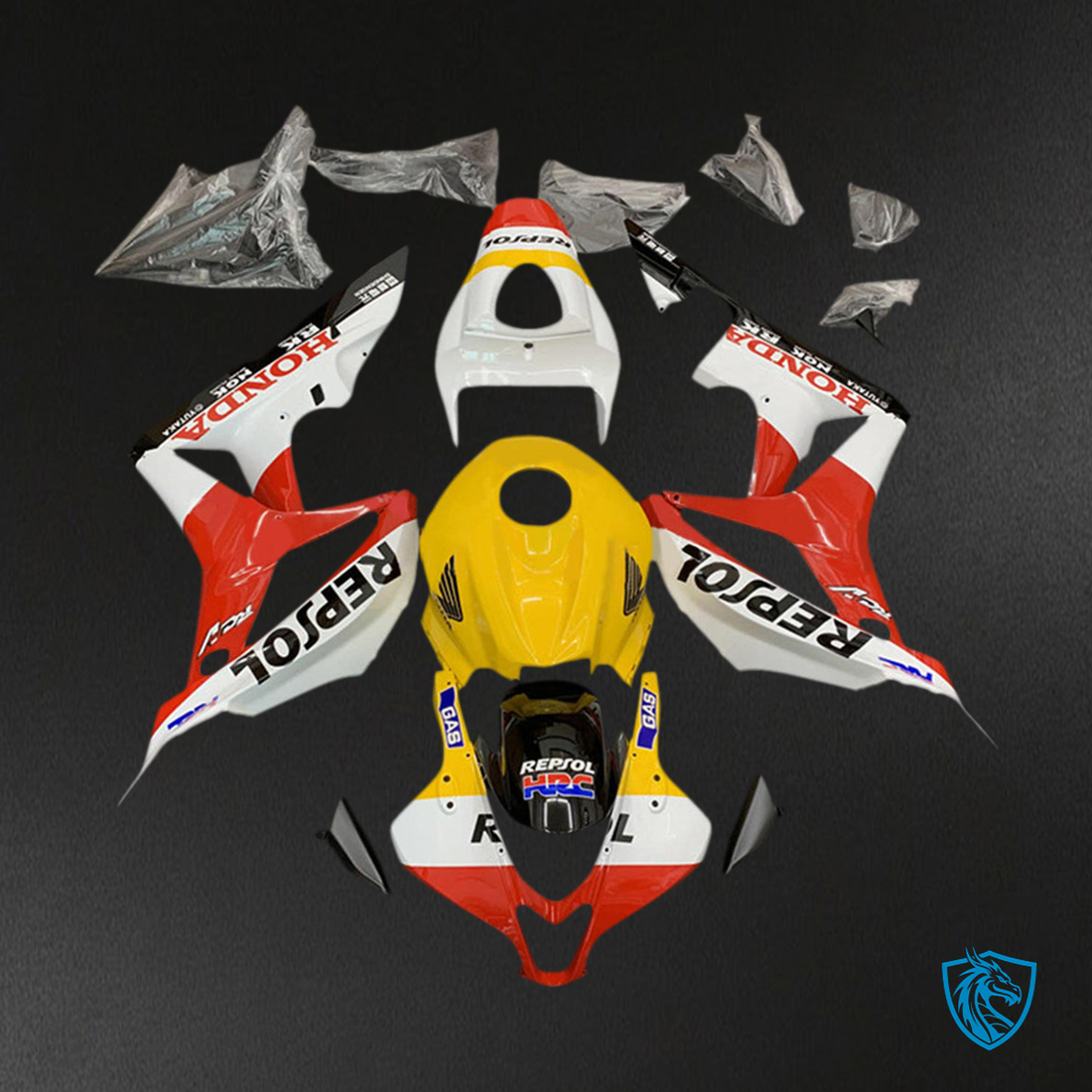 Honda CBR600RR (2007-2008) Red, White & Yellow Repsol F5 Fairing Kit | ABS Bodywork